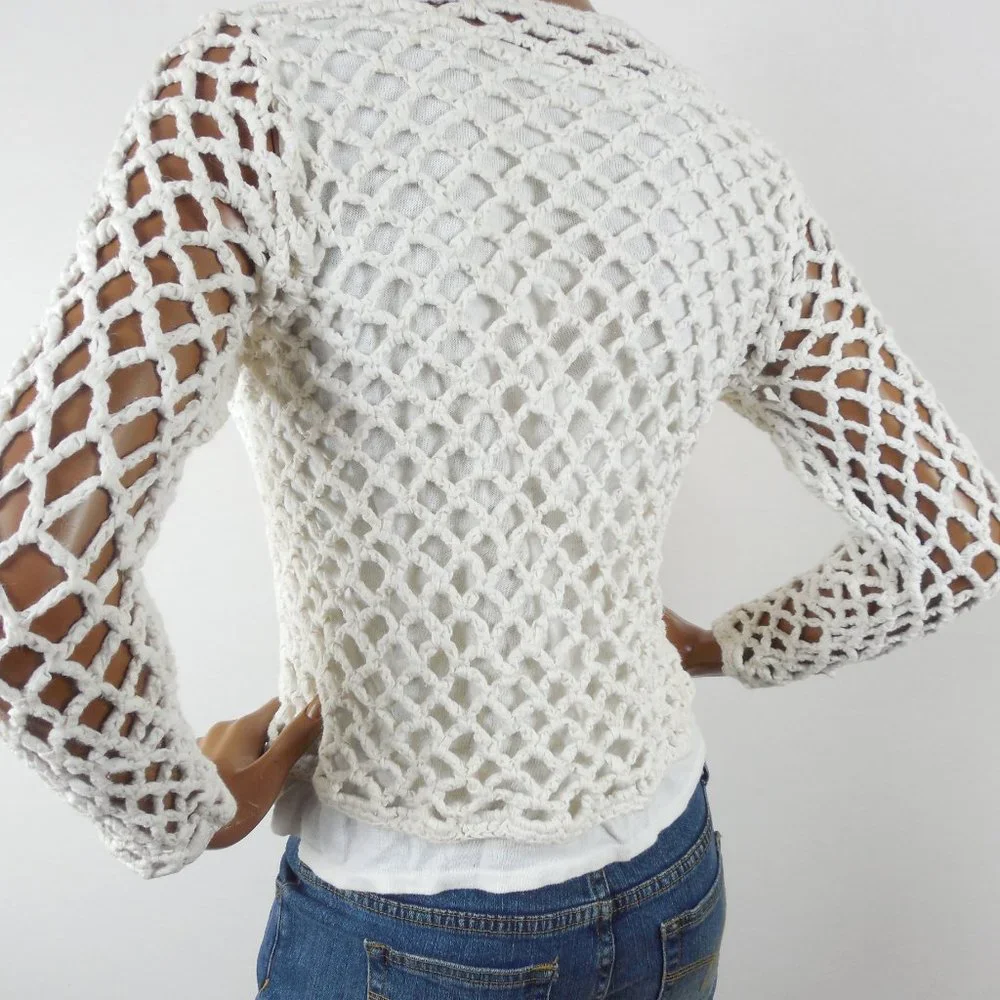 JOHN PAUL RICHARD Top M Heavy Crochet Crop Shirt w/Attached Knit Tank Casual - Picture 7 of 11